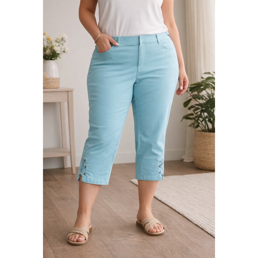 Ruby Rd Petite Capris Robin Egg Blue Stretch Pants Cropped 16P‎